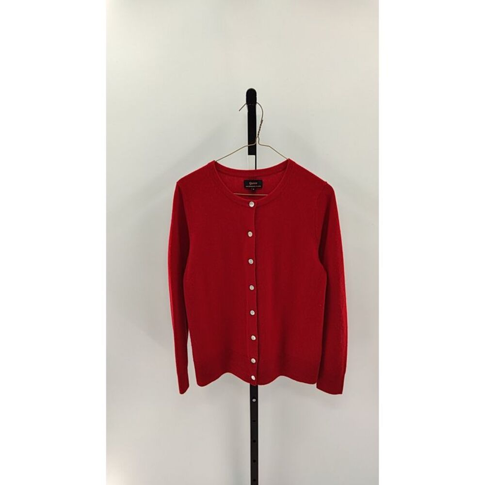 Quince Red Crewneck Button-Front Sweater